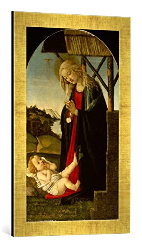 Gerahmtes Bild von Sandro Botticelli Maria, das Kind anbetend, Kunstdruck im hochwertigen handgefertigten Bilder-Rahmen, 40x60 cm, Gold Raya von kunst für alle