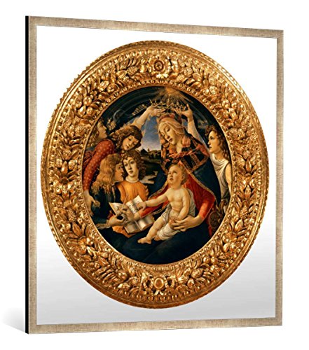Gerahmtes Bild von Sandro Botticelli Maria mit Kind und fünf Engeln, Kunstdruck im hochwertigen handgefertigten Bilder-Rahmen, 100x100 cm, Silber Raya von kunst für alle