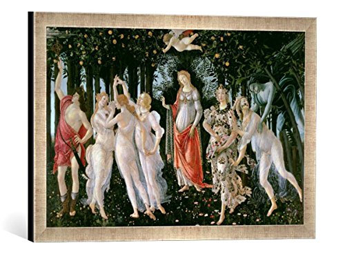 Gerahmtes Bild von Sandro Botticelli Primavera, c.1478, Kunstdruck im hochwertigen handgefertigten Bilder-Rahmen, 60x40 cm, Silber Raya von kunst für alle