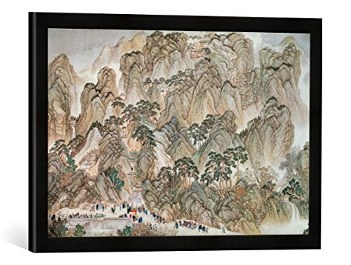 Gerahmtes Bild von Seidenmalerei Reise von Kaiser K'ang-hsi/Wang HUI, Kunstdruck im hochwertigen handgefertigten Bilder-Rahmen, 60x40 cm, Schwarz matt von kunst für alle