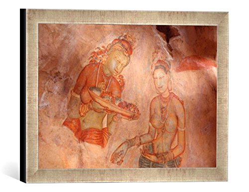 Gerahmtes Bild von Sigiriya Sigiriya, Wandfresken/Wolkenmädchen (c), Kunstdruck im hochwertigen handgefertigten Bilder-Rahmen, 40x30 cm, Silber Raya von kunst für alle