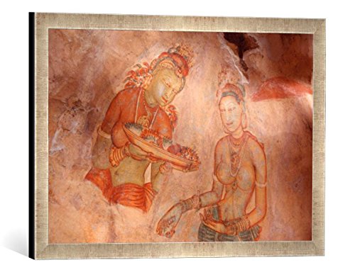 Gerahmtes Bild von Sigiriya Sigiriya, Wandfresken/Wolkenmädchen (c), Kunstdruck im hochwertigen handgefertigten Bilder-Rahmen, 60x40 cm, Silber Raya von kunst für alle
