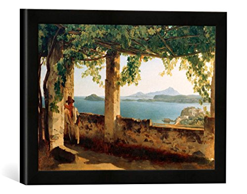 Gerahmtes Bild von Silvester Feodossjewitsch Schtschedrin Terrasse mit Blick auf Ischia, Kunstdruck im hochwertigen handgefertigten Bilder-Rahmen, 40x30 cm, Schwarz matt von kunst für alle