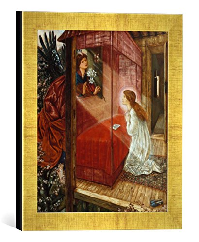 Gerahmtes Bild von Sir Edward Burne-Jones Die Verkündigung Mariae - Die Blume Gottes, Kunstdruck im hochwertigen handgefertigten Bilder-Rahmen, 30x30 cm, Gold Raya von kunst für alle