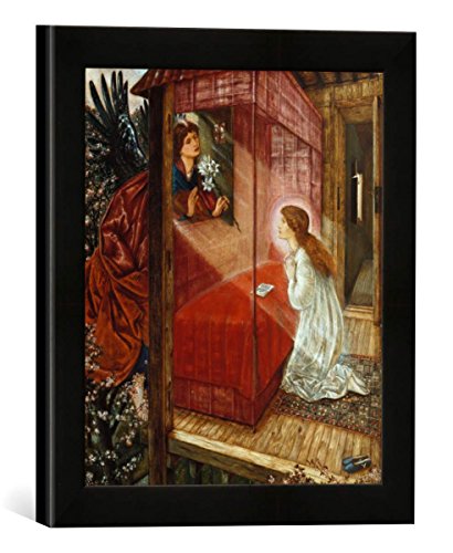 Gerahmtes Bild von Sir Edward Burne-Jones Die Verkündigung Mariae - Die Blume Gottes, Kunstdruck im hochwertigen handgefertigten Bilder-Rahmen, 30x30 cm, Schwarz matt von kunst für alle