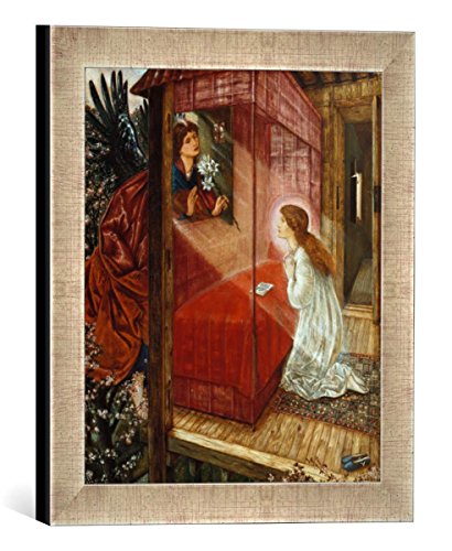 Gerahmtes Bild von Sir Edward Burne-Jones Die Verkündigung Mariae - Die Blume Gottes, Kunstdruck im hochwertigen handgefertigten Bilder-Rahmen, 30x30 cm, Silber Raya von kunst für alle