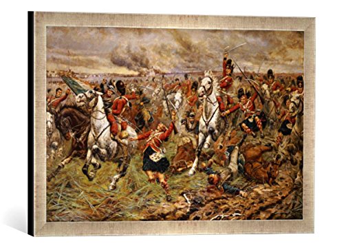 Gerahmtes Bild von Stanley Berkeley Gordons und Greys an die Front!. Schlacht bei Waterloo, Kunstdruck im hochwertigen handgefertigten Bilder-Rahmen, 60x40 cm, Silber Raya von kunst für alle