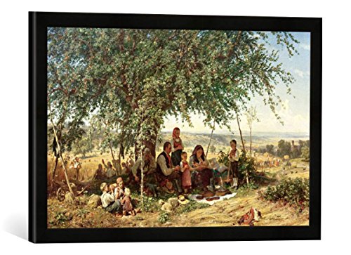 Gerahmtes Bild von Theodor Schüz Mittagsgebet bei der Ernte, Kunstdruck im hochwertigen handgefertigten Bilder-Rahmen, 60x40 cm, Schwarz matt von kunst für alle
