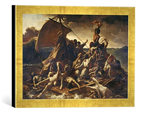 Gerahmtes Bild von Théodore Géricault Géricault, Floß der Medusa, Kunstdruck im hochwertigen handgefertigten Bilder-Rahmen, 40x30 cm, Gold Raya von kunst für alle