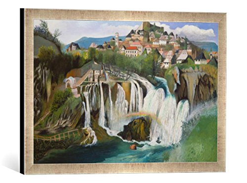 Gerahmtes Bild von Tivadar Csontváry-Kosztka Der Wasserfall von Jajce, Kunstdruck im hochwertigen handgefertigten Bilder-Rahmen, 60x40 cm, Silber Raya von kunst für alle