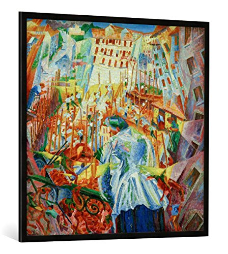 Gerahmtes Bild von Umberto Boccioni La Strada entra Nella casa, Kunstdruck im hochwertigen handgefertigten Bilder-Rahmen, 100x100 cm, Schwarz matt von kunst für alle