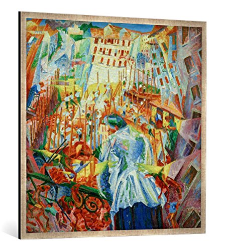 Gerahmtes Bild von Umberto Boccioni La Strada entra Nella casa, Kunstdruck im hochwertigen handgefertigten Bilder-Rahmen, 100x100 cm, Silber Raya von kunst für alle