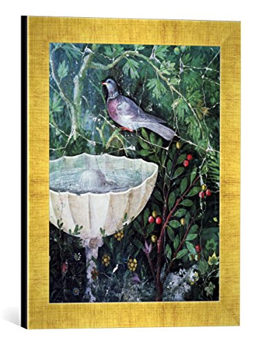 Gerahmtes Bild von Unbekannt Wall Painting of a Dove in a Garden by a Fountain, Pompeii, 1st Century AD, Kunstdruck im hochwertigen handgefertigten Bilder-Rahmen, 30x40 cm, Gold Raya von kunst für alle