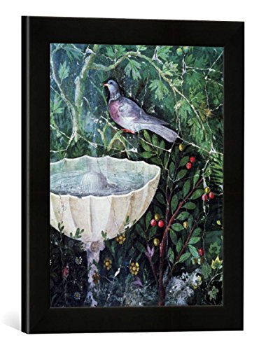 Gerahmtes Bild von Unbekannt Wall Painting of a Dove in a Garden by a Fountain, Pompeii, 1st Century AD, Kunstdruck im hochwertigen handgefertigten Bilder-Rahmen, 30x40 cm, Schwarz matt von kunst für alle