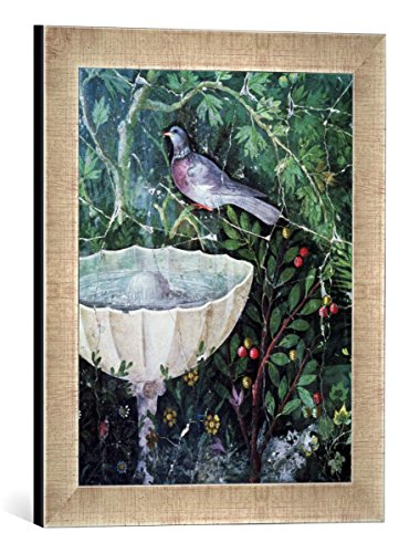 Gerahmtes Bild von Unbekannt Wall Painting of a Dove in a Garden by a Fountain, Pompeii, 1st Century AD, Kunstdruck im hochwertigen handgefertigten Bilder-Rahmen, 30x40 cm, Silber Raya von kunst für alle