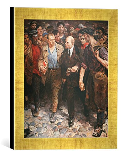 Gerahmtes Bild von Valentin Alexandrowitsch Serow Mit Lenin, Kunstdruck im hochwertigen handgefertigten Bilder-Rahmen, 30x30 cm, Gold Raya von kunst für alle