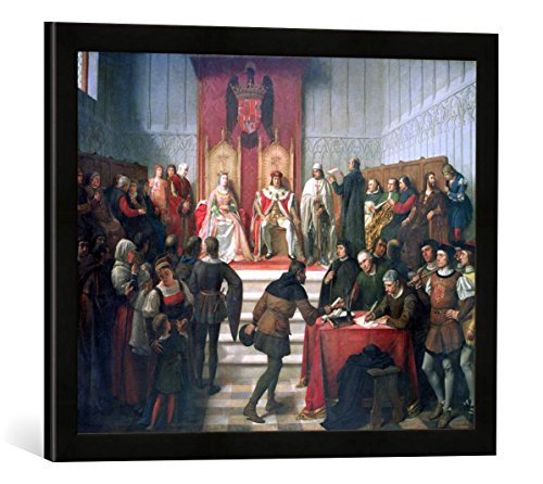 Gerahmtes Bild von Victor Manzano y Mejorada Catholic Rulers Administering Justice, 1860", Kunstdruck im hochwertigen handgefertigten Bilder-Rahmen, 60x40 cm, Schwarz matt von kunst für alle