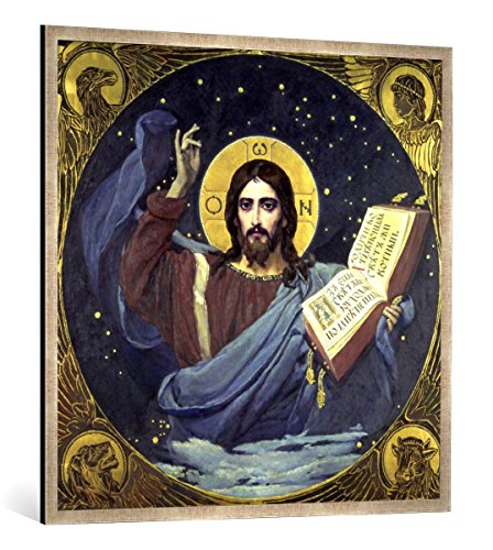 Gerahmtes Bild von Viktor Michailowitsch Wasnezow Christus Pantokrator, Kunstdruck im hochwertigen handgefertigten Bilder-Rahmen, 100x100 cm, Silber Raya von kunst für alle