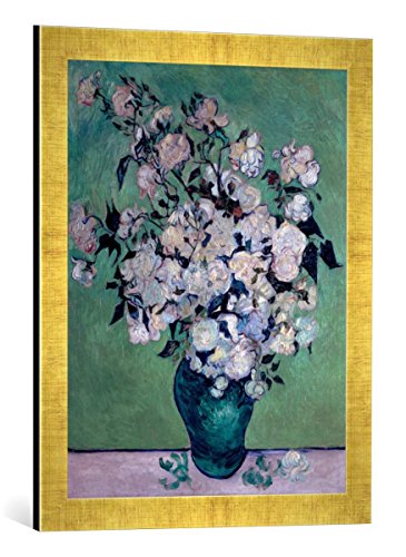 Gerahmtes Bild von Vincent Van Gogh A Vase of Roses, 1890", Kunstdruck im hochwertigen handgefertigten Bilder-Rahmen, 40x60 cm, Gold Raya von kunst für alle