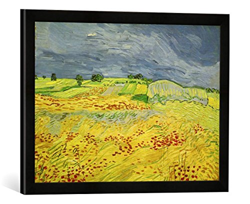 Gerahmtes Bild von Vincent Van Gogh Weizenfeld mit Gewitterhimmel, Kunstdruck im hochwertigen handgefertigten Bilder-Rahmen, 60x40 cm, Schwarz matt von kunst für alle