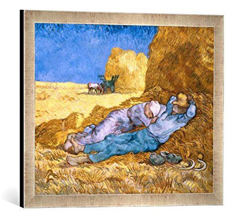 Gerahmtes Bild von Vincent Van Gogh Noon, or The Siesta, After Millet, 1890", Kunstdruck im hochwertigen handgefertigten Bilder-Rahmen, 60x40 cm, Silber Raya von kunst für alle