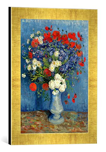 Gerahmtes Bild von Vincent Van Gogh Still Life: Vase with Cornflowers and Poppies, 1887", Kunstdruck im hochwertigen handgefertigten Bilder-Rahmen, 30x40 cm, Gold Raya von kunst für alle