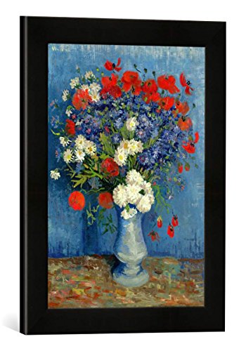 Gerahmtes Bild von Vincent Van Gogh Still Life: Vase with Cornflowers and Poppies, 1887", Kunstdruck im hochwertigen handgefertigten Bilder-Rahmen, 30x40 cm, Schwarz matt von kunst für alle