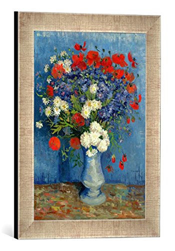 Gerahmtes Bild von Vincent Van Gogh Still Life: Vase with Cornflowers and Poppies, 1887", Kunstdruck im hochwertigen handgefertigten Bilder-Rahmen, 30x40 cm, Silber Raya von kunst für alle