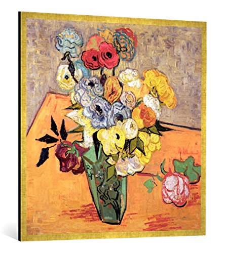 Gerahmtes Bild von Vincent Van Gogh Stilleben mit japanischer Vase, Rosen und Anemonen, Kunstdruck im hochwertigen handgefertigten Bilder-Rahmen, 100x100 cm, Gold Raya von kunst für alle