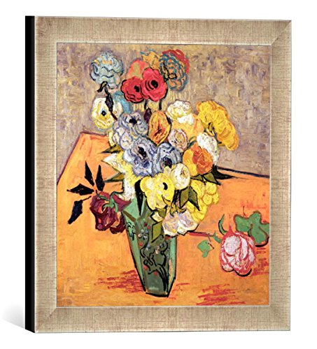 Gerahmtes Bild von Vincent Van Gogh Stilleben mit japanischer Vase, Rosen und Anemonen, Kunstdruck im hochwertigen handgefertigten Bilder-Rahmen, 30x30 cm, Silber Raya von kunst für alle