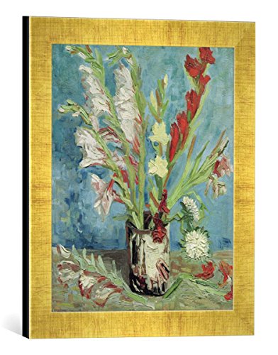 Gerahmtes Bild von Vincent Van Gogh Vase mit Gladiolen, Kunstdruck im hochwertigen handgefertigten Bilder-Rahmen, 30x40 cm, Gold Raya von kunst für alle