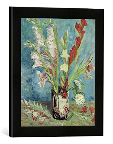 Gerahmtes Bild von Vincent Van Gogh Vase mit Gladiolen, Kunstdruck im hochwertigen handgefertigten Bilder-Rahmen, 30x40 cm, Schwarz matt von kunst für alle