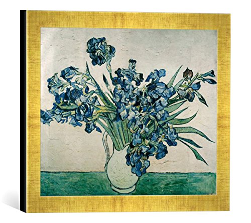 Gerahmtes Bild von Vincent Van Gogh Vase mit Schwertlilien, Kunstdruck im hochwertigen handgefertigten Bilder-Rahmen, 40x30 cm, Gold Raya von kunst für alle