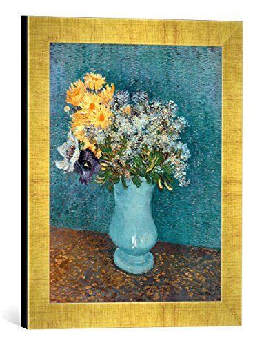 Gerahmtes Bild von Vincent Van Gogh Vase of Flowers, 1887", Kunstdruck im hochwertigen handgefertigten Bilder-Rahmen, 30x40 cm, Gold Raya von kunst für alle