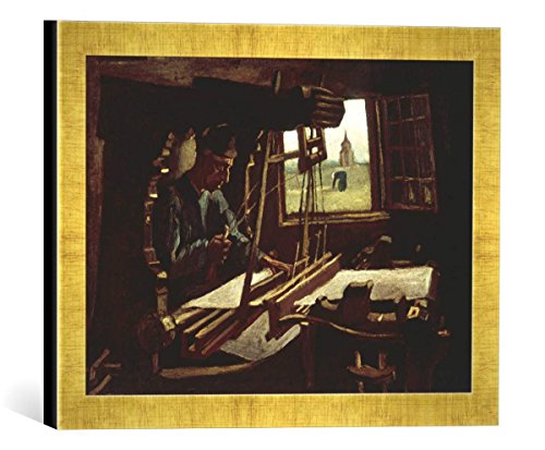 Gerahmtes Bild von Vincent Van Gogh Weber vor offenem Fenster mit Blick auf den Turm von Nuenen, Kunstdruck im hochwertigen handgefertigten Bilder-Rahmen, 40x30 cm, Gold Raya von kunst für alle