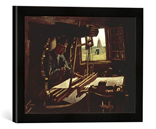 Gerahmtes Bild von Vincent Van Gogh Weber vor offenem Fenster mit Blick auf den Turm von Nuenen, Kunstdruck im hochwertigen handgefertigten Bilder-Rahmen, 40x30 cm, Schwarz matt von kunst für alle