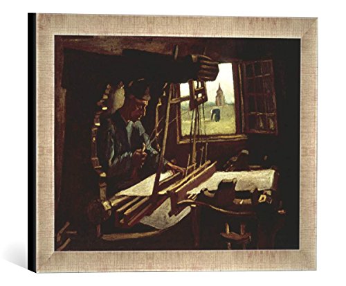 Gerahmtes Bild von Vincent Van Gogh Weber vor offenem Fenster mit Blick auf den Turm von Nuenen, Kunstdruck im hochwertigen handgefertigten Bilder-Rahmen, 40x30 cm, Silber Raya von kunst für alle