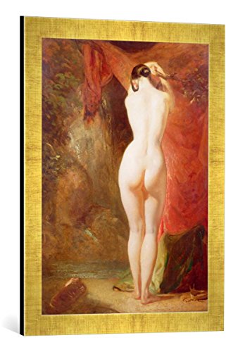 Gerahmtes Bild von William Etty Diana Standing by a Waterfall, Kunstdruck im hochwertigen handgefertigten Bilder-Rahmen, 40x60 cm, Gold Raya von kunst für alle