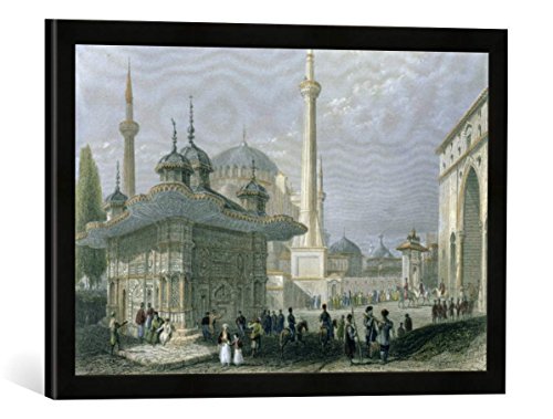 Gerahmtes Bild von William Henry nach Bartlett "Fountain and Square of St. Sophia, Istanbul, engraved by T. Higham, c.1850", Kunstdruck im hochwertigen handgefertigten Bilder-Rahmen, 60x40 cm, Schwarz matt von kunst für alle