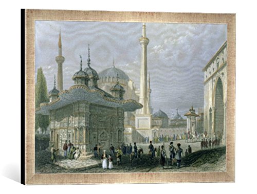 Gerahmtes Bild von William Henry nach Bartlett "Fountain and Square of St. Sophia, Istanbul, engraved by T. Higham, c.1850", Kunstdruck im hochwertigen handgefertigten Bilder-Rahmen, 60x40 cm, Silber raya von kunst für alle