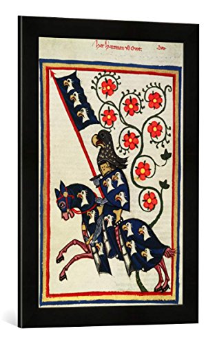 Gerahmtes Bild von Zürich Buchmalerei Codex Manesse, Hartmann von AUE, Kunstdruck im hochwertigen handgefertigten Bilder-Rahmen, 40x60 cm, Schwarz matt von kunst für alle
