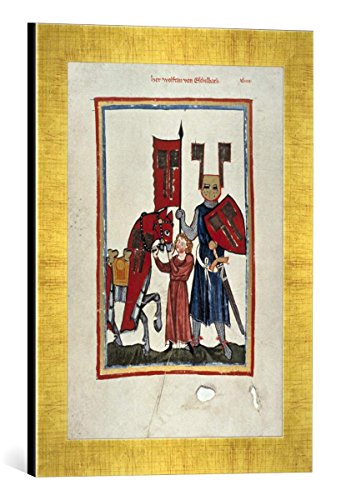 Gerahmtes Bild von Zürich Buchmalerei Wolfram von Eschenbach/Codex Manesse, Kunstdruck im hochwertigen handgefertigten Bilder-Rahmen, 30x40 cm, Gold Raya von kunst für alle