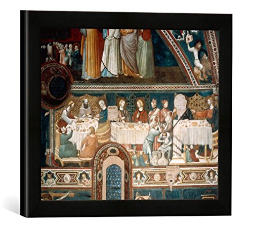 Gerahmtes Bild von riminesisch Wandmalerei Tolentino, Hochzeit zu Kana, Kunstdruck im hochwertigen handgefertigten Bilder-Rahmen, 40x30 cm, Schwarz matt von kunst für alle