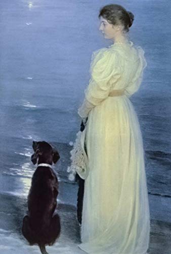 Kunstdruck/Poster: Peter Severin Krøyer Sommerabend in Skagen die Frau des Künstlers mit einem Hund am Strand 1892" - hochwertiger Druck, Bild, Kunstposter, 40x60 cm von kunst für alle