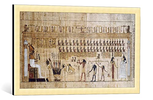 kunst für alle Bild mit Bilder-Rahmen: Ägyptische Malerei Jenseitsgericht Totenbuch Papyrus - dekorativer Kunstdruck, hochwertig gerahmt, 80x45 cm, Gold gebürstet von kunst für alle