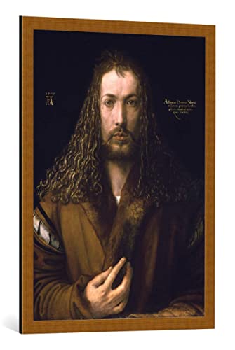 kunst für alle Bild mit Bilder-Rahmen: Albrecht Dürer Selbstbildnis im Alter von 28" - dekorativer Kunstdruck, hochwertig gerahmt, 65x90 cm, Kupfer gebürstet von kunst für alle