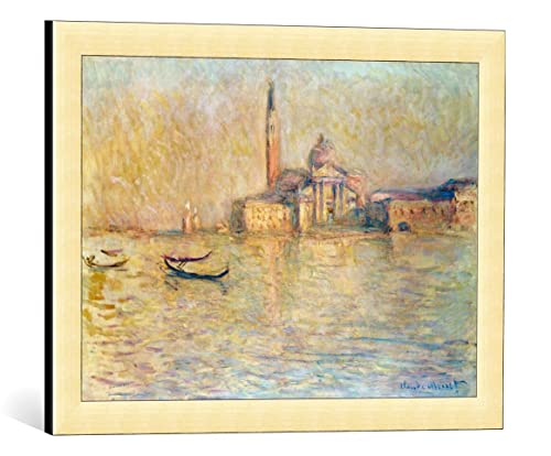 Bild mit Bilder-Rahmen: Claude Monet Venedig San Giorgio Maggiore - dekorativer Kunstdruck, hochwertig gerahmt, 55x40 cm, Gold gebürstet von kunst für alle
