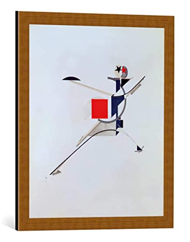 kunst für alle Bild mit Bilder-Rahmen: EL Lissitzky Figurine Lissitzky - dekorativer Kunstdruck, hochwertig gerahmt, 50x60 cm, Kupfer gebürstet von kunst für alle