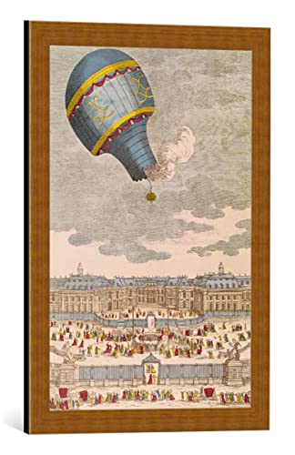 kunst für alle Bild mit Bilder-Rahmen: French School Das Ballonfahrerexperiment im Schloss von Versailles 19 September 1783" - dekorativer Kunstdruck, hochwertig gerahmt, 40x60 cm, Kupfer gebürstet von kunst für alle