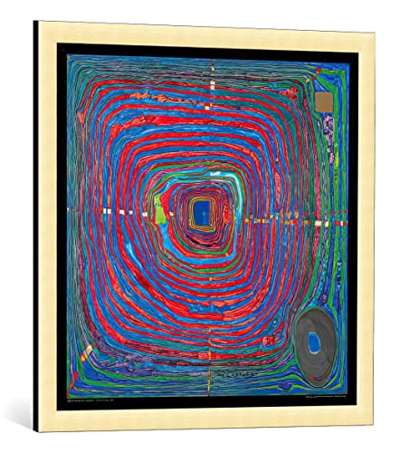 Bild mit Bilder-Rahmen: Friedensreich Hundertwasser Der große Weg - dekorativer Kunstdruck, hochwertig gerahmt, 67x67 cm, Gold gebürstet von kunst für alle